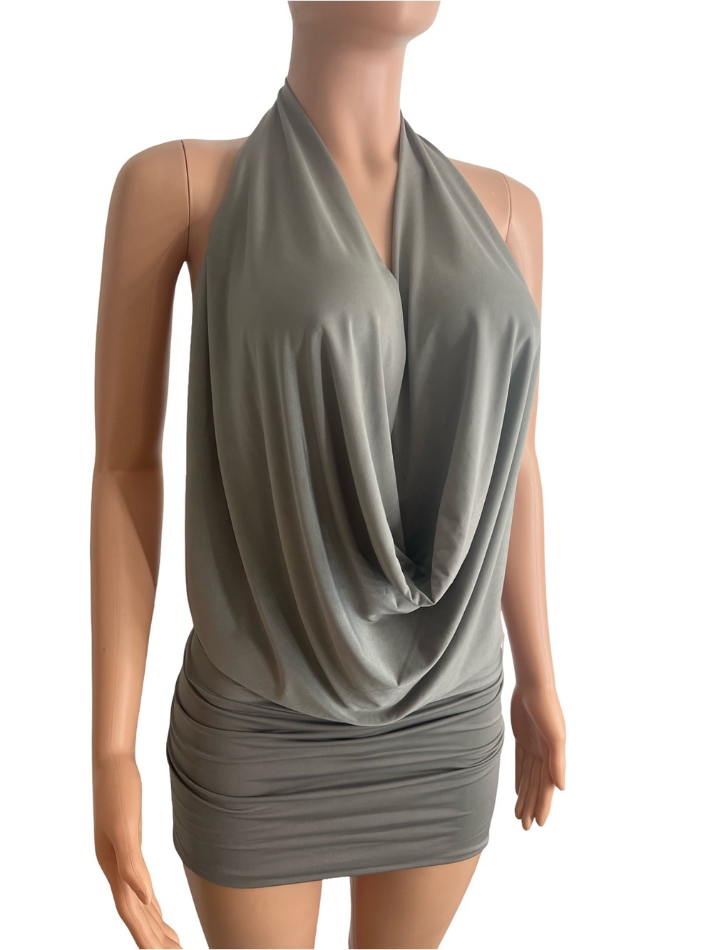 Metal Gray Low Cut Lycra Halter Backless Dress - HandMade In USA